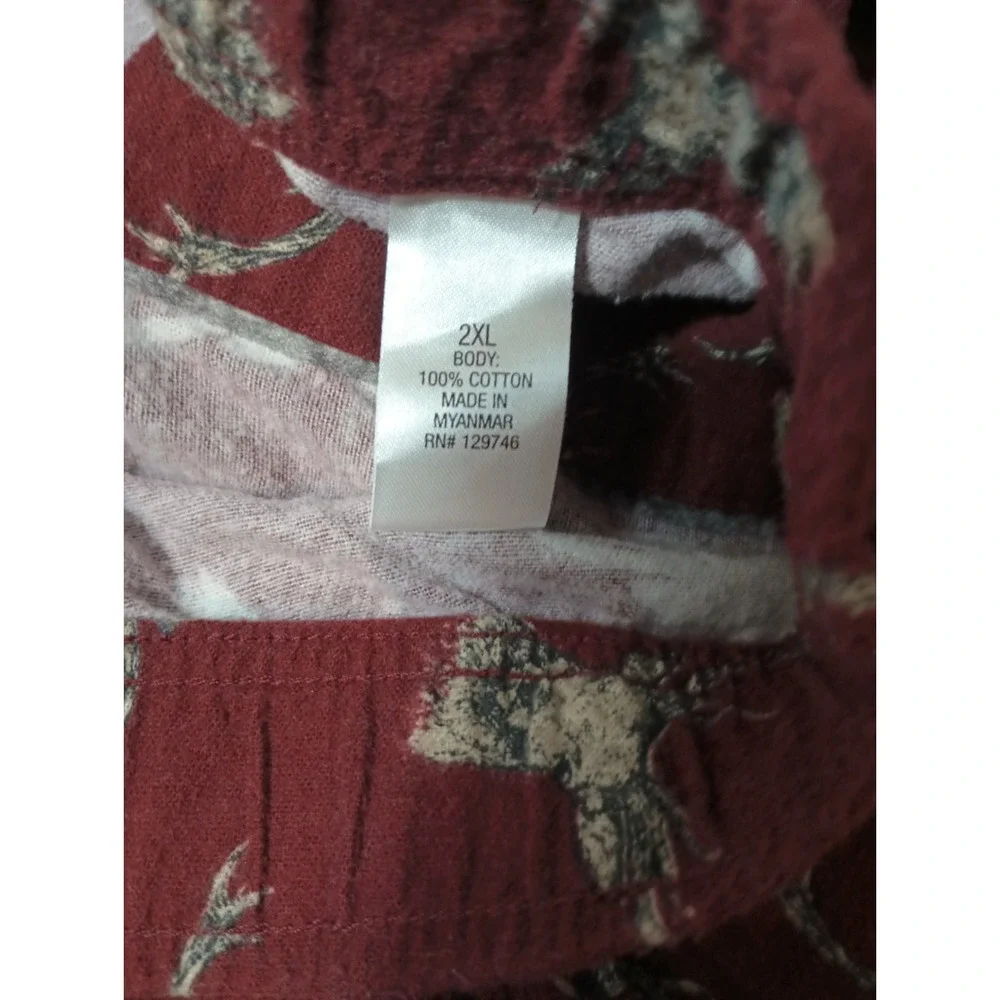 Blue Mountain Mens 2XL Pajama Pants Flannel Burgundy Deer Buck Antler Lounge...